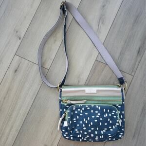 Fossil Crossbody Blue/Green Polka Dot Adjustable Strap PVC Coated Bag
